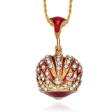 Vintage Egg Crown Pendant Charm Necklace with Rhinestones