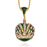 Vintage Egg Crown Pendant Charm Necklace with Rhinestones