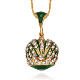 Vintage Egg Crown Pendant Charm Necklace with Rhinestones