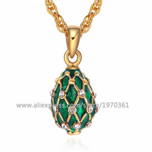 Vintage Egg Pendant Crystal Rhinestone Necklace Mini Enamel Holiday Egg Jewelry