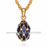 Vintage Egg Pendant Crystal Rhinestone Necklace Mini Enamel Holiday Egg Jewelry