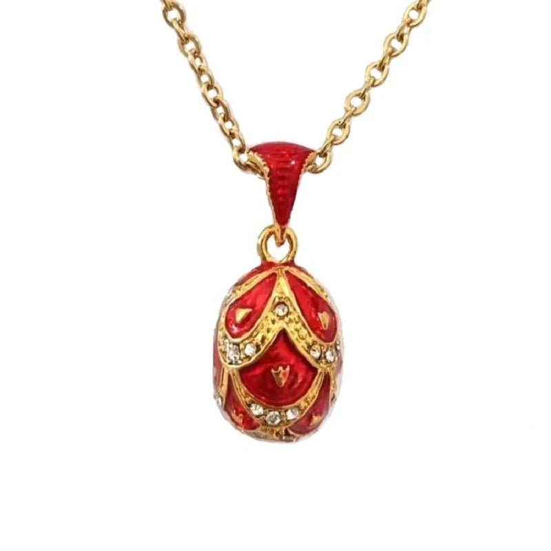 Vintage Egg Pendant Necklace Scaly Pattern Enamel Plating Women's Gift