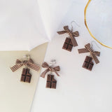 Houndstooth Lace-up Clip Earrings, Bowknot Design