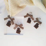 Houndstooth Lace-up Clip Earrings, Bowknot Design