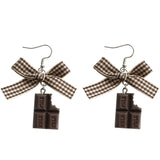 Houndstooth Lace-up Clip Earrings, Bowknot Design