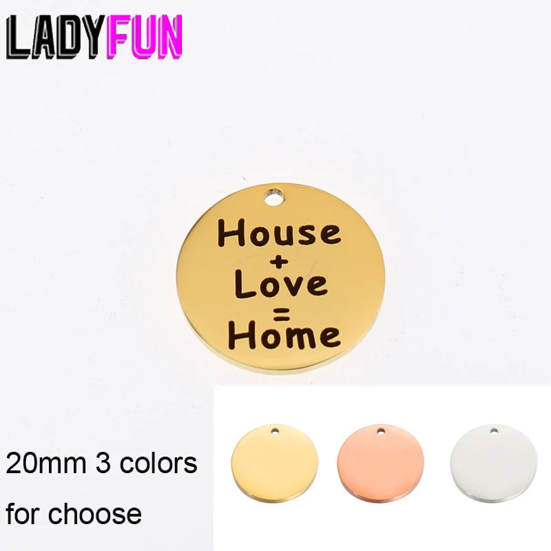 House Love Home Charm Stainless Steel Laser Engrave Charms