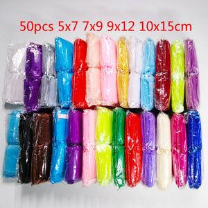 50pcs Organza Bags Drawstring Favor Wedding Gift Bag Jewelry Packaging Pouches