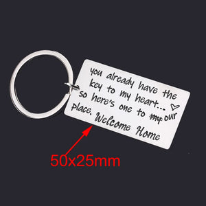 Housewarming Home Keychain: Key To My Heart to Our Place. Welcome Home