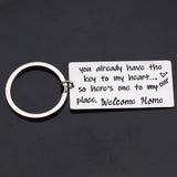 Housewarming Home Keychain: Key To My Heart to Our Place. Welcome Home