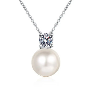 Moissanite Pearl Pendant Necklace 925 Sterling Silver Wedding Fine Jewelry
