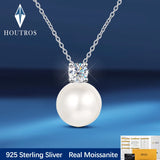 Moissanite Pearl Pendant Necklace 925 Sterling Silver Wedding Fine Jewelry