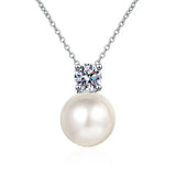 Moissanite Pearl Pendant Necklace 925 Sterling Silver Wedding Fine Jewelry