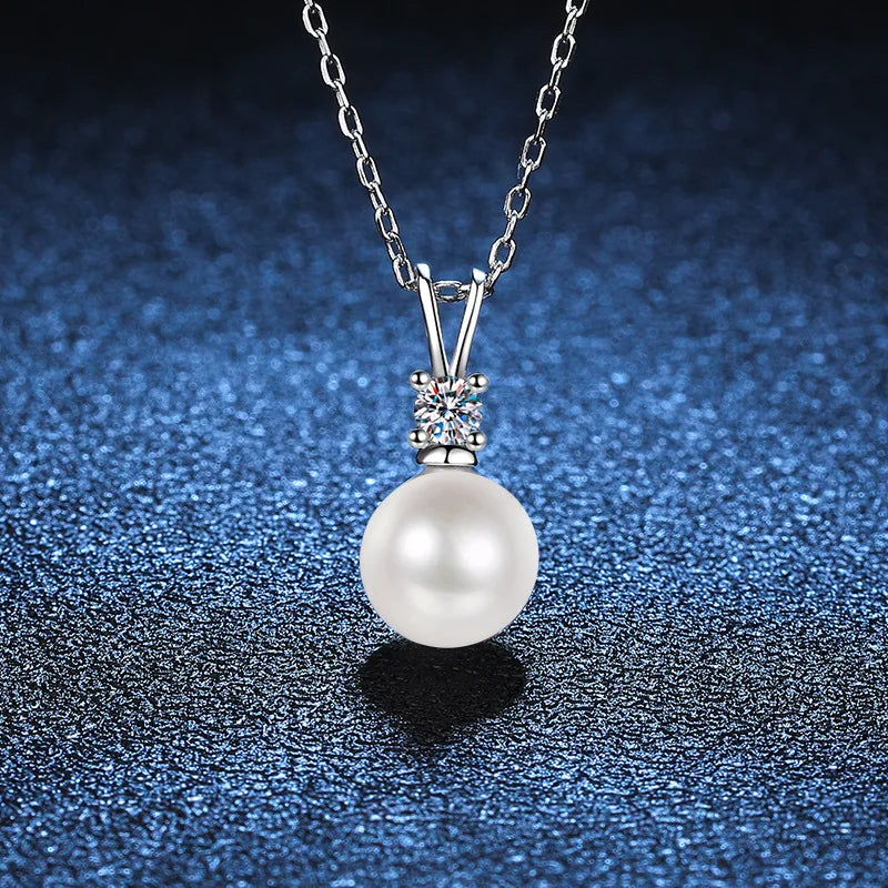 Freshwater Pearl Moissanite Pandent Necklace 925 Sterling Silver Sparkling