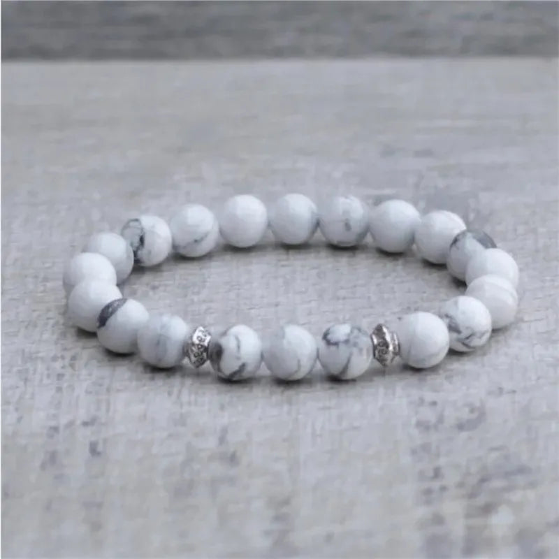 Howlite Bracelet Tibetan Silver Stretch Natural Stone Beads Wrist