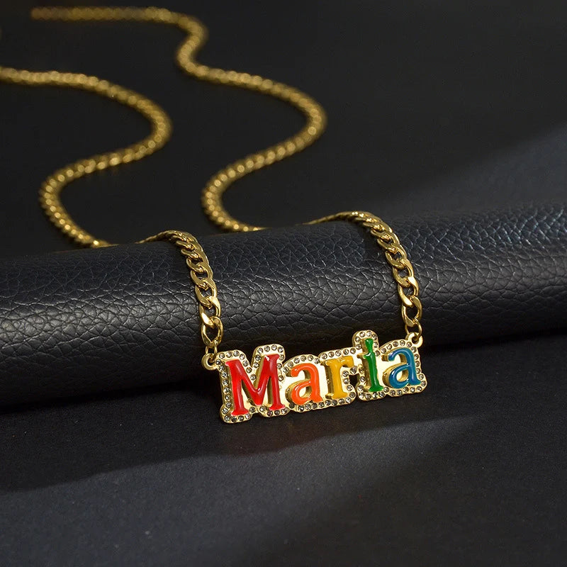 Hpxmas Drip Oil Name Necklace with Diamond Clavicle Chain