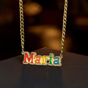 Hpxmas Drip Oil Name Necklace with Diamond Clavicle Chain
