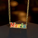 Hpxmas Drip Oil Name Necklace with Diamond Clavicle Chain