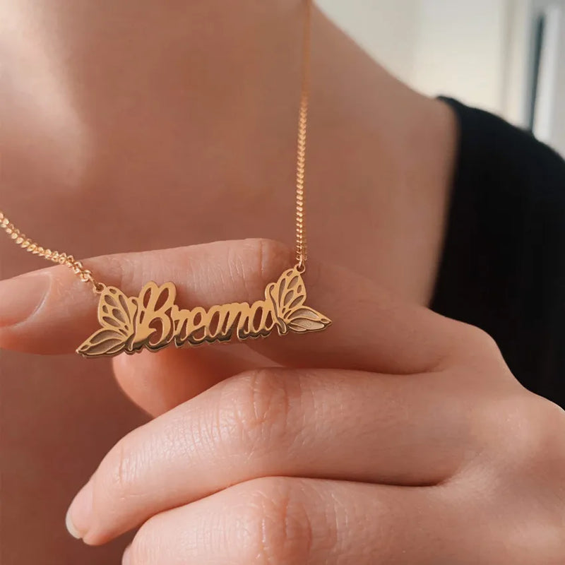 Butterfly Letter Name Necklace 18k Stainless Steel Necklace