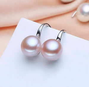 Natural Purple Akoya Pearl Silver Hook Earrings