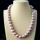 12mm Purple Shell Pearl Beads Necklace 18'' Gift DIY
