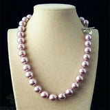 12mm Purple Shell Pearl Beads Necklace 18'' Gift DIY