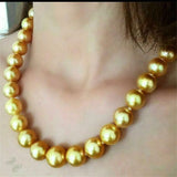 16mm South Sea Shell Pearl Round Golden Pearl Necklace 18 Inch