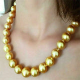 16mm South Sea Shell Pearl Round Golden Pearl Necklace 18 Inch