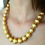16mm South Sea Shell Pearl Round Golden Pearl Necklace 18 Inch