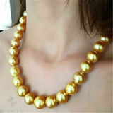 16mm South Sea Shell Pearl Golden Round Pearl Necklace 18 Inch