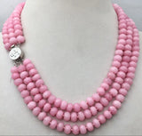 Natural Pink Rhodochrosite Faceted Beads Necklace 3 Row 18-20''