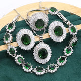Green Emerald 925 Silver Jewelry Set for Women - Bracelet Earrings Necklace Ring