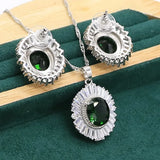 Green Emerald 925 Silver Jewelry Set for Women - Bracelet Earrings Necklace Ring