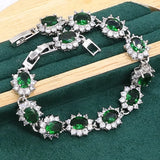Green Emerald 925 Silver Jewelry Set for Women - Bracelet Earrings Necklace Ring