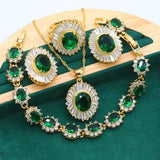 Green Emerald 925 Silver Jewelry Set for Women - Bracelet Earrings Necklace Ring