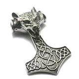 316L Stainless Steel Big Wolf Pendant Thor's Hammer