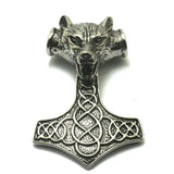 316L Stainless Steel Big Wolf Pendant Thor's Hammer