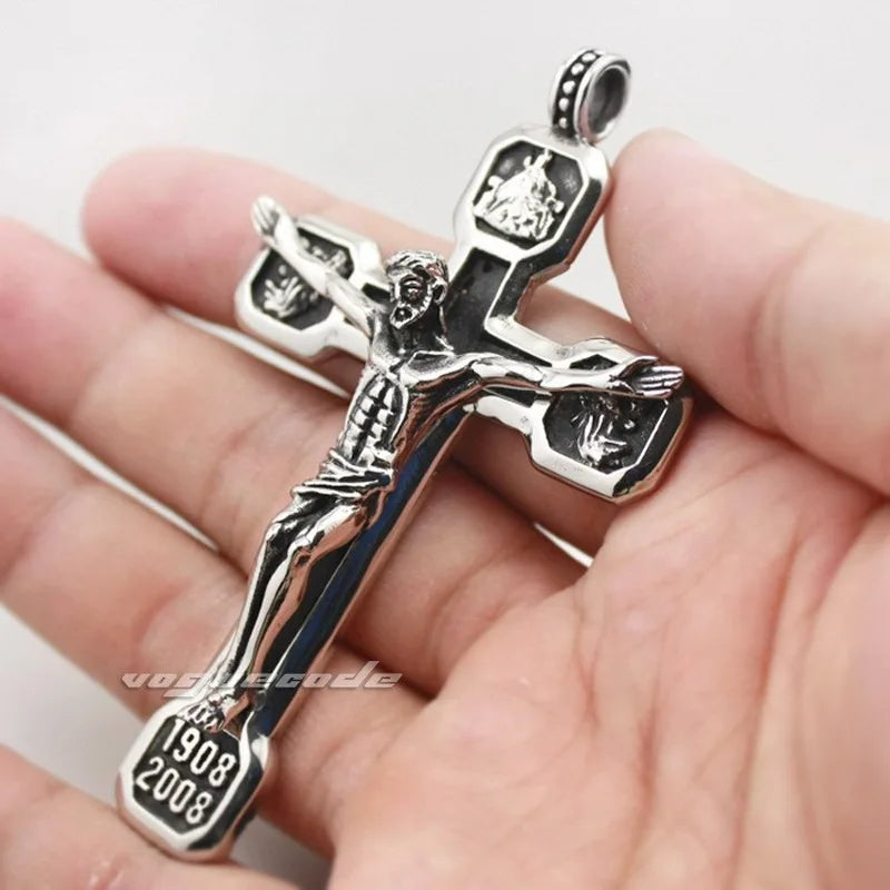Large Cross Stainless Steel Pendant Necklace for Men