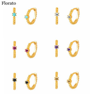 925 Silver Round Hoop Earrings with Turquoise Crystal for Women
