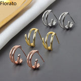 925 Silver C-Shape Zircon Stud Earrings