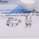 925 Silver C-Shape Zircon Stud Earrings