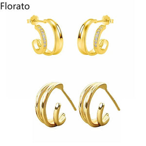 925 Silver C-Shape Zircon Stud Earrings