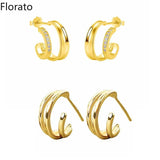 925 Silver C-Shape Zircon Stud Earrings