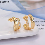925 Silver C-Shape Zircon Stud Earrings