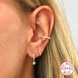 925 Silver Moon and Star Hoop Earrings Purple/Green Crystal