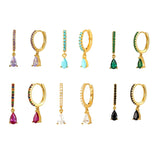 Rainbow Crystal Rectangle Zircon Water Drop Huggie Hoop Earrings