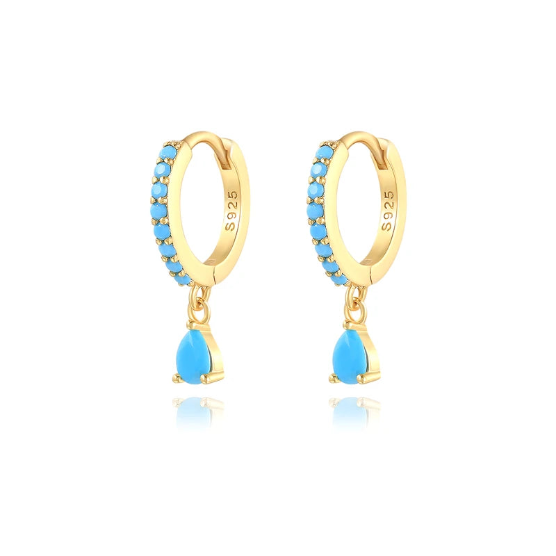 Rainbow Crystal Rectangle Zircon Water Drop Huggie Hoop Earrings