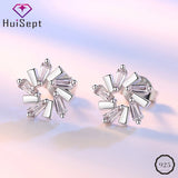 925 Silver Earrings Ice Crystal Flower Love Zircon Gemstone