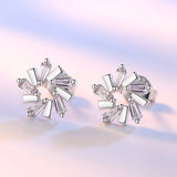 925 Silver Earrings Ice Crystal Flower Love Zircon Gemstone