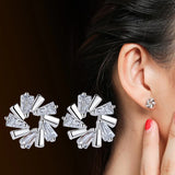 925 Silver Earrings Ice Crystal Flower Love Zircon Gemstone