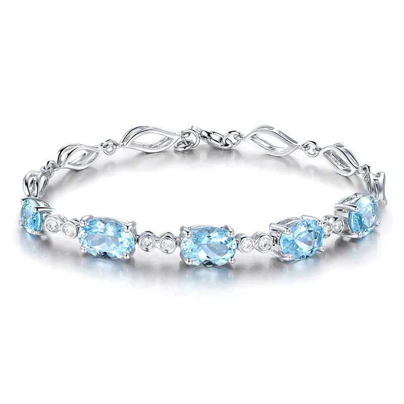925 Silver Bracelet Sapphire Zircon Gemstone Women Wedding